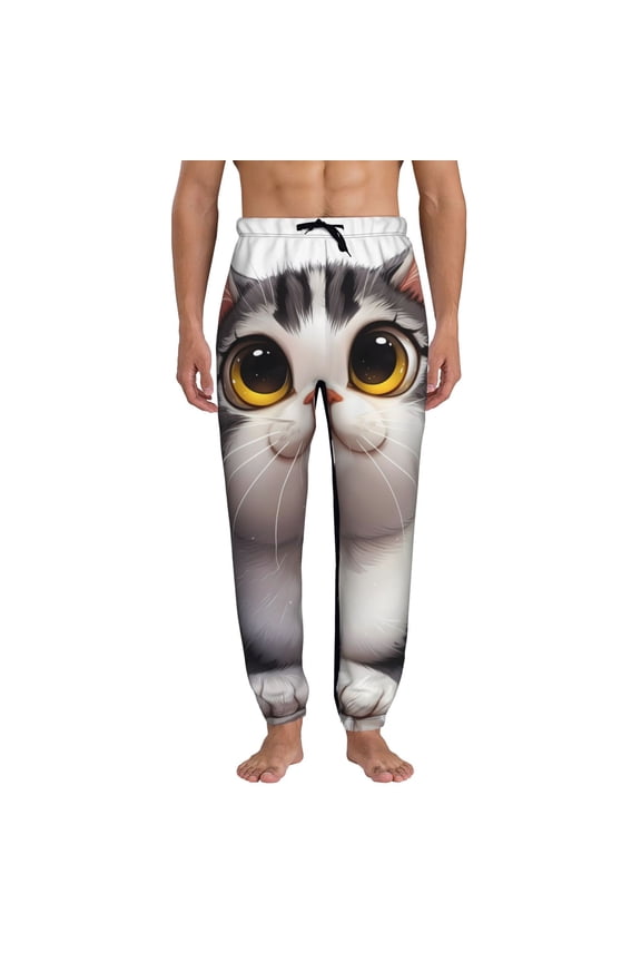 Cute Cartoon Kitten Pattern Joggers,Sweatpants for Men with Pockets-X-Large