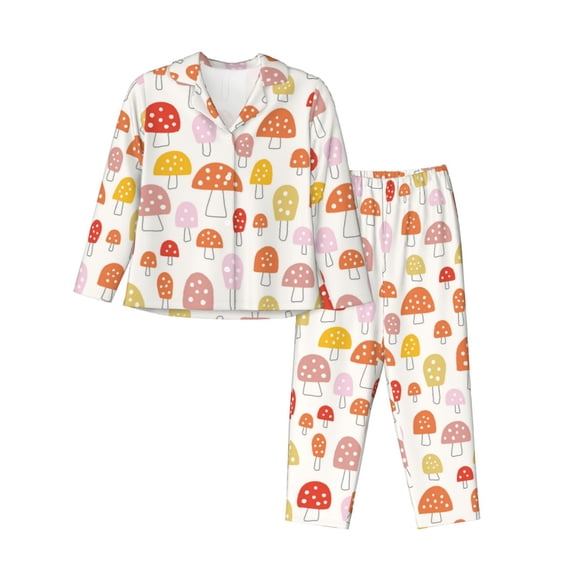 Kdxio Cute Cartoon Mushrooms Women's Pajama Sets Long Sleeve Button Down Sleepwear Nightwear Soft Pjs Lounge Sets-Medium