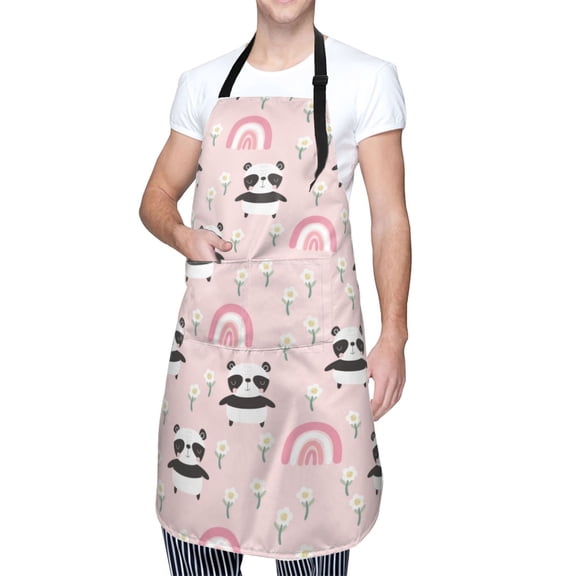 Kdxio Cute Cartoon Panda Apron with Pockets Adjustable Kitchen Aprons for Men Women Waterproof Aprons for Cooking,Drawing,Crafting, Baking Household Cleaning