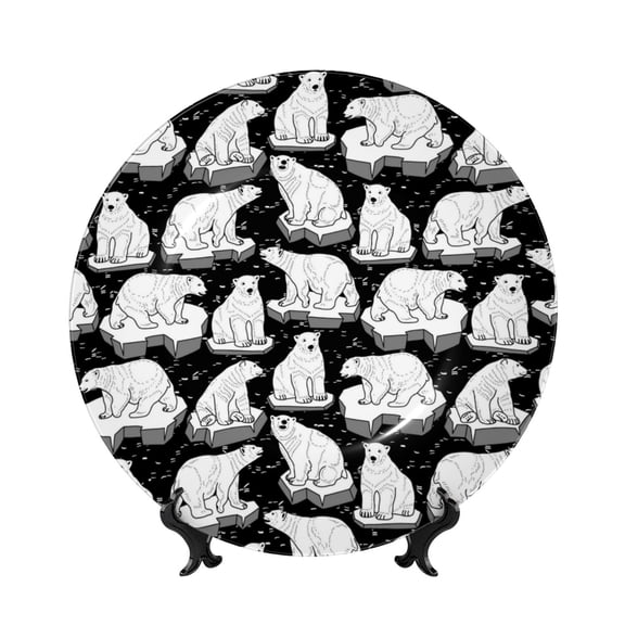 Kdxio Cute Cartoon Polar Bear Bone China Decorative Plate Ceramic Decorative Plate for Home Office Wall Stand Decorative Plates for Home Bedroom-7in