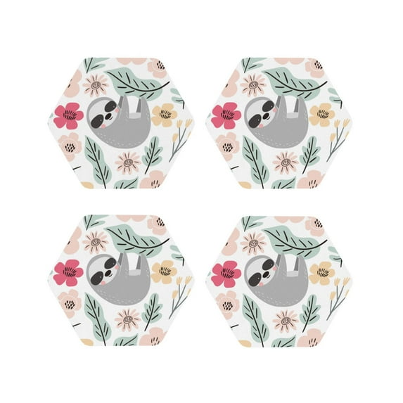 Kdxio Cute Cartoon Sloth Funny Coasters,4 Pcs Leather Coasters,Housewarming Gifts,Protect Furniture From Water Marks Scratch And Damage
