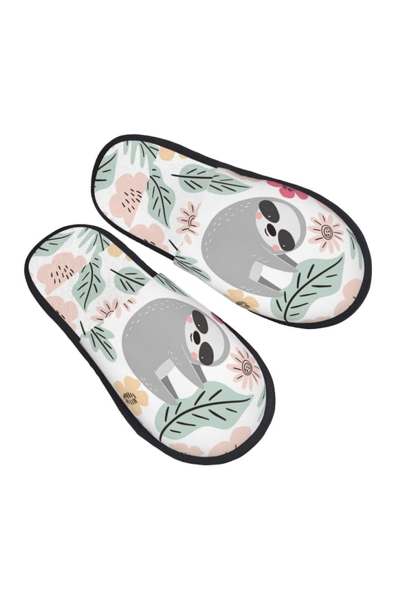 Cute Cartoon Sloth Pattern Slippers for Women Memory Foam Fuzzy House Slippers Bedroom Non-slip Warm Womens Slippers