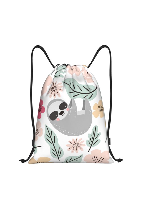 Cute Cartoon Sloth Print Drawstring Backpack Bag,Waterproof Draw String Back Sack, Gym Drawstring Bags Swim Bag For Unisex