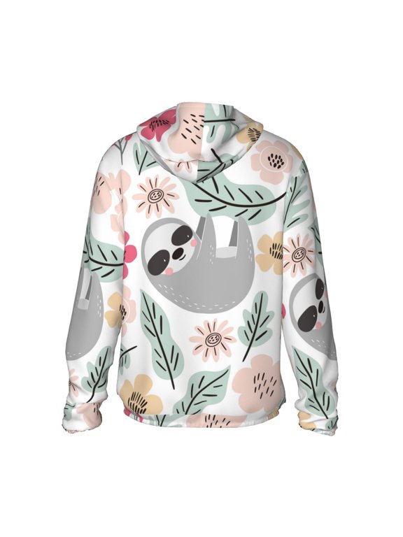Cute Cartoon Sloth Print Women Men Sun Protection UPF 50+ Jackets Zip Up Long Sleeve Hoodie Hiking Lightweight with Pockets