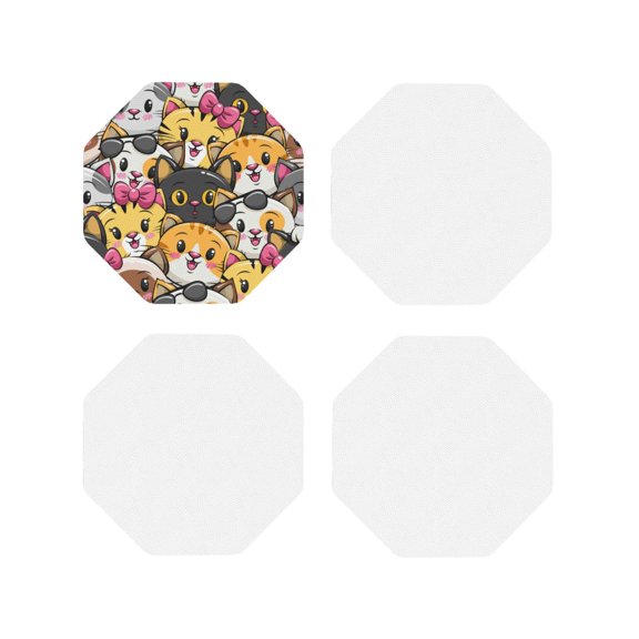 Kdxio Cute Cat Cartoon Funny Coasters,4 Pcs Leather Coasters,Housewarming Gifts,Protect Furniture From Water Marks Scratch And Damage