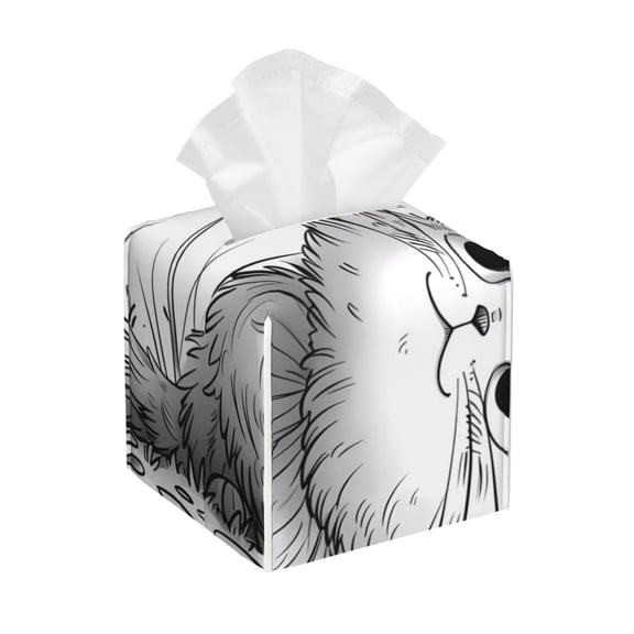 Kdxio Cute Cat Meadow Sketch Print Tissue Box Cover,Square Decorative PU Leather Facial Paper Case Organizer Holder Dispenser for Bathroom,Night Stands,Desk,Car 5.2''X5.2''X5.2''