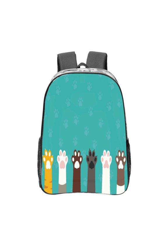 Cute Cat Paw And Dog Clear Backpack, Transparent Bookbag for School for Women Men, Capacity Clear Bag for College, Travel