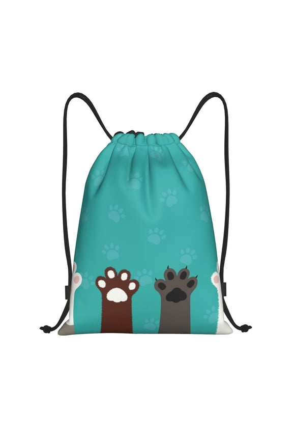 Cute Cat Paw And Dog Print Drawstring Backpack Bag,Waterproof Draw String Back Sack, Gym Drawstring Bags Swim Bag For Unisex