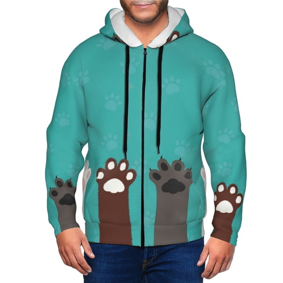 Kdxio Cute Cat Paw And Dog Print Men Hoodies Casual Hoodies for Men with Zip Pockets Full Zip Long Sleeve Sweatshirt Sports Hooded Jacket-X-Large