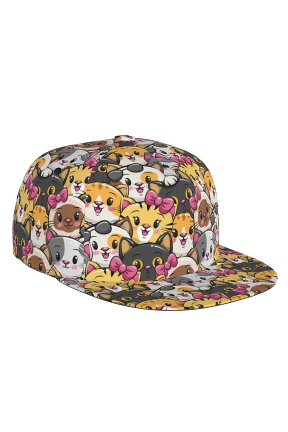 Cute Cat Print Snapback Hat for Men Women,Adjustable Baseball Cap