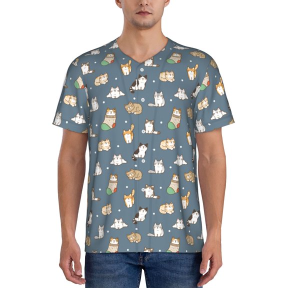 Kdxio Cute Cats And Dogs Mens T-Shirts Baseball Vintage Fashionable Lightweight Casual Crew Neck Slim Fit with Long Sleeves-Small