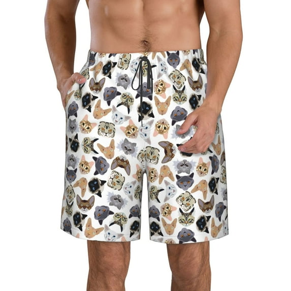 Kdxio Cute Cats Pattern Mens Casual Shorts - Drawstring Summer Beach Sports Shorts for Men