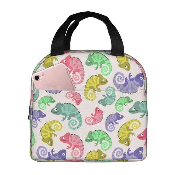 Kdxio Cute Chameleons Print Insulated Lunch Bag,Reusable Tote Lunch Box for Women Men,Leakproof Cooler Lunch Bags for Work Office Travel Picnic