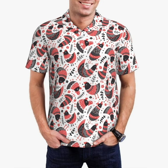 Kdxio Cute Chickens Print Men's Short Sleeve Polo Shirt,Midweight Men's Shirt-X-Large