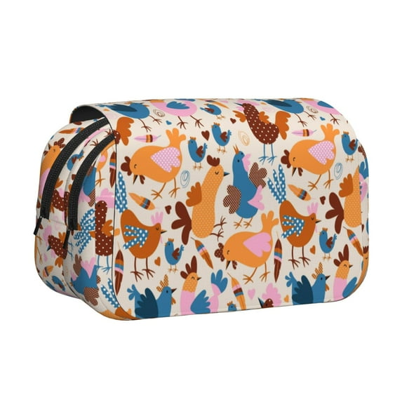 Kdxio Cute Chickens for Double Compartment Pen Case Oxford Organizer with Zipper Pockets for Students Artists