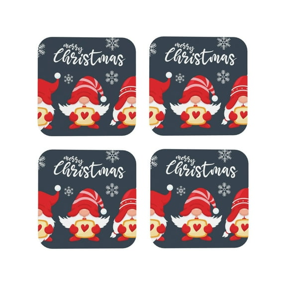 Kdxio Cute Christmas Gnomes (2) Funny Coasters,4 Pcs Leather Coasters,Housewarming Gifts,Protect Furniture from Water Marks Scratch and Damage