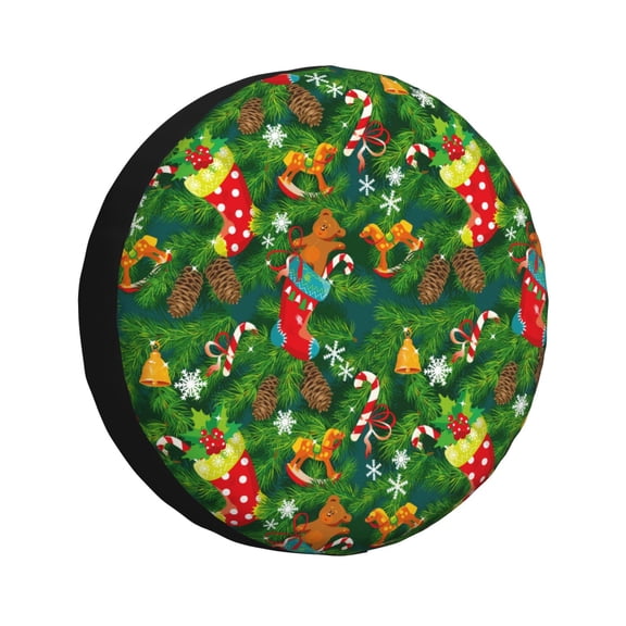 Kdxio Cute Christmas Stocking Bear for Tire Cover Wheel Protectors Tyre Covers Weatherproof Wheel Covers Universal Fit for Trailer Rv SUV Truck Camper Travel Trailers 14 inch