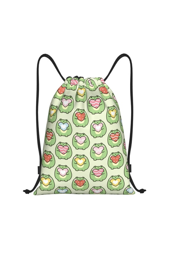 Cute Chubby Frog Print Drawstring Backpack Bag,Waterproof Draw String Back Sack, Gym Drawstring Bags Swim Bag For Unisex