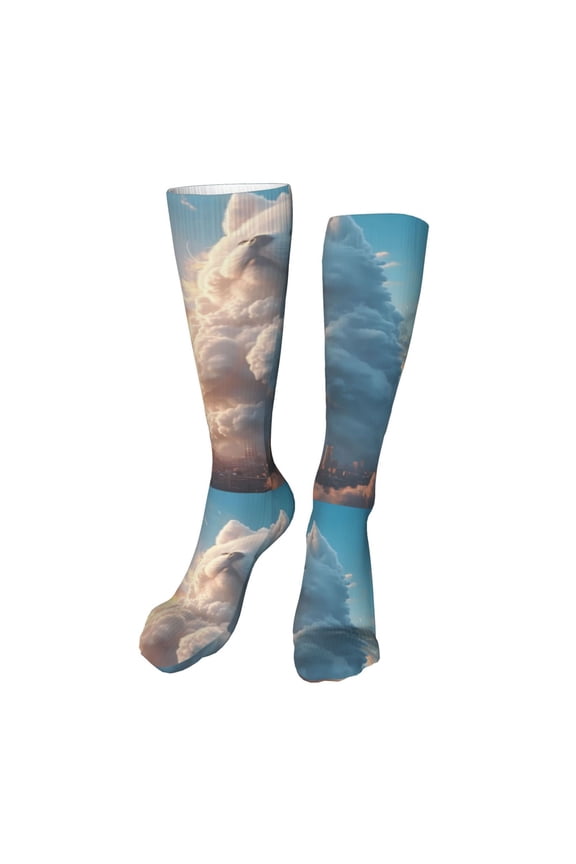 Cute Cloud Cat Funny Silky Novelty Funky Long Knee High Socks Soft 3D Print Cosplay Crazy Stockings for Men Women