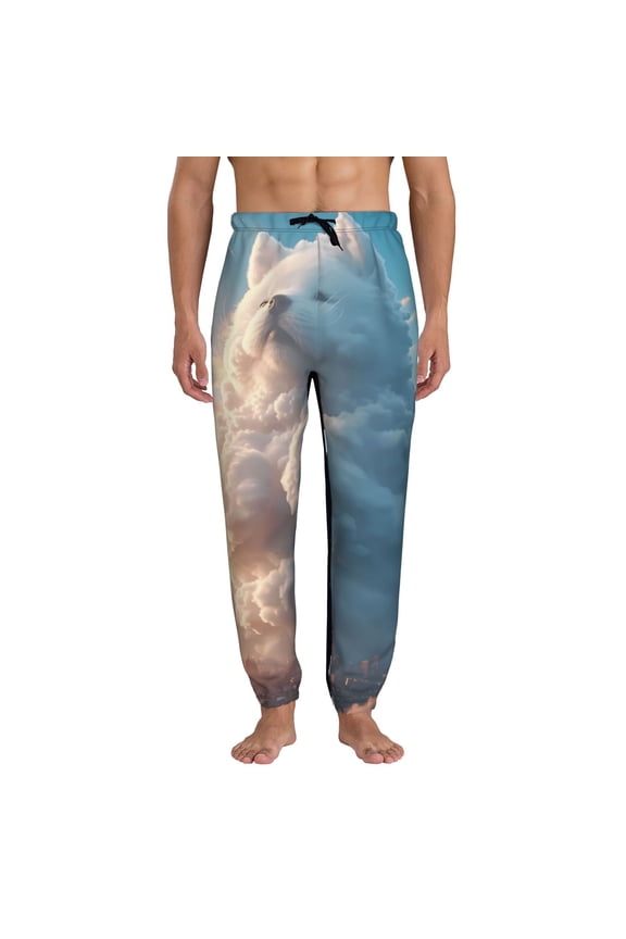 Cute Cloud Cat Pattern Joggers,Sweatpants for Men with Pockets-X-Large