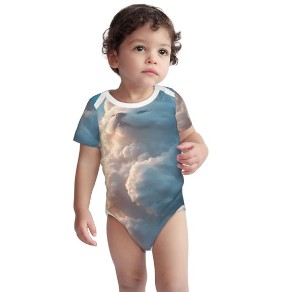 Kdxio Cute Cloud Cat Pattern Unisex Baby Cotton Short Sleeve Bodysuits-3 Months