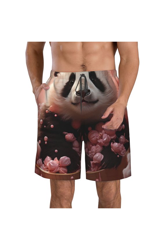 Cute Cloud Panda Pattern Mens Casual Shorts - Drawstring Summer Beach Sports Shorts for Men