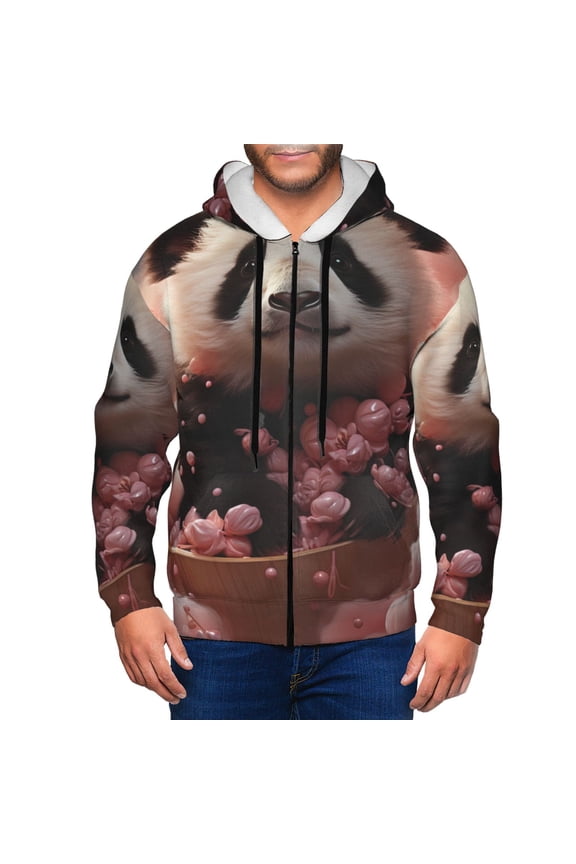 Cute Cloud Panda Print Men Hoodies Casual Hoodies for Men with Zip Pockets Full Zip Long Sleeve Sweatshirt Sports Hooded Jacket-Medium