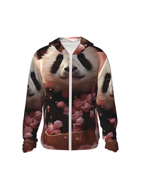 Cute Cloud Panda Print Women Men Sun Protection UPF 50+ Jackets Zip Up Long Sleeve Hoodie Hiking Lightweight with Pockets