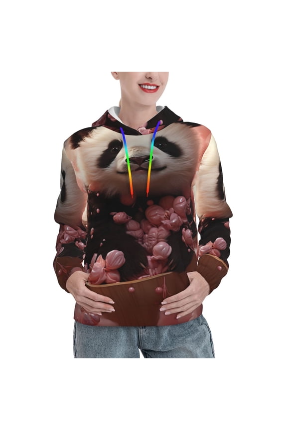 Cute Cloud Panda Print Womens Oversized Hoodies Sweatshirts Hooded Pullover Tops Sweaters Casual-Large