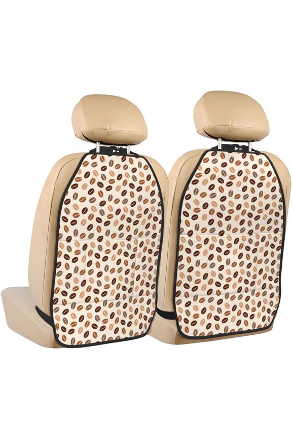 Cute Coffee Bean Print Print 2 Pack Car Kick Mat Seat Cover Back Protector Mat with Pockets for Organizer Backseat Protector and Storage Anti Kick Pad for Vehicles