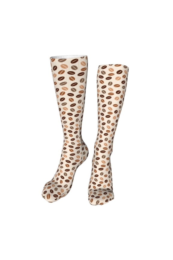 Cute Coffee Bean Print Funny Silky Novelty Funky Long Knee High Socks Soft 3D Print Cosplay Crazy Stockings for Men Women
