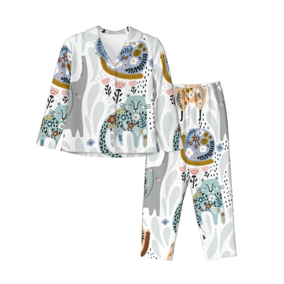 Kdxio Cute Colorful Animal Women's Pajama Sets Long Sleeve Button Down Sleepwear Nightwear Soft Pjs Lounge Sets-X-Large