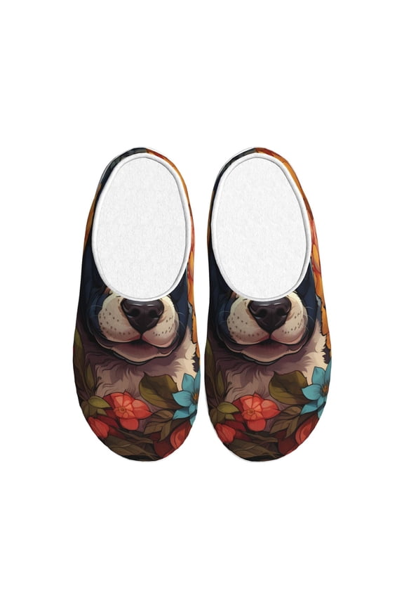 Cute Colorful Flower French Bulldog Women's Men's Slippers Plush Slip-On House Slipper for Winter Indoor Soft Cushion Non-slip Fluffy Slides Slippers-8