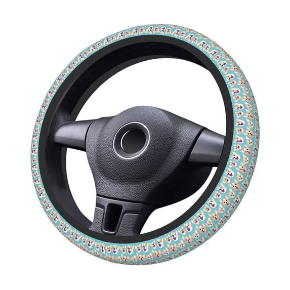 Kdxio Cute Corgi Head Print Elastic Stretch Steering Wheel Cover,Auto Steering Wheel Cover,15 Inch Anti-Slip,Warm in Winter and Cool in Summer,Fit Suvs,Vans Cars,Trucks
