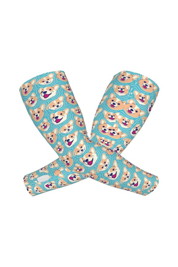 Cute Corgi Head Print UV Sun Protection Arm Sleeves - Tattoo Cover Up - Basketball Arm Sleeve UPF 50 Cooling for Men Women