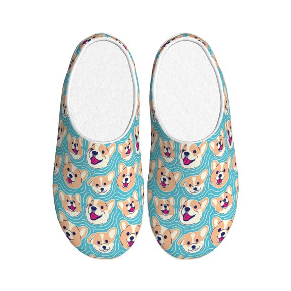 Kdxio Cute Corgi Head Women's Men's Slippers Plush Slip-On House Slipper for Winter Indoor Soft Cushion Non-slip Fluffy Slides Slippers-8