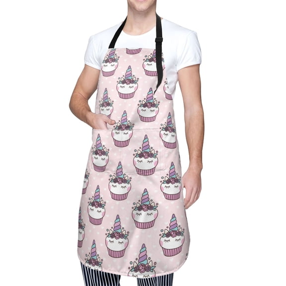 Kdxio Cute Cupcake Apron with Pockets Adjustable Kitchen Aprons for Men Women Waterproof Aprons for Cooking,Drawing,Crafting, Baking Household Cleaning