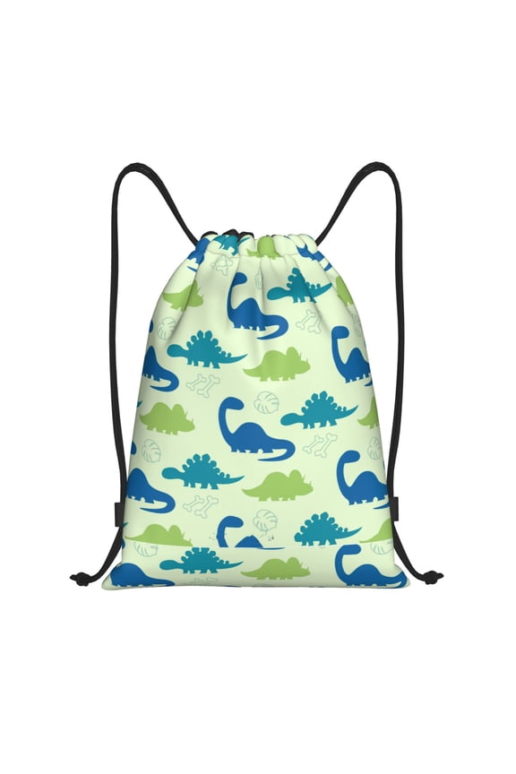 Cute Dinosaur Blue Green Print Drawstring Backpack Bag,Waterproof Draw String Back Sack, Gym Drawstring Bags Swim Bag For Unisex