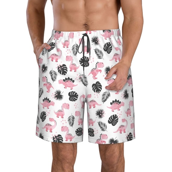 Kdxio Cute Dinosaur Pattern Mens Casual Shorts - Drawstring Summer Beach Sports Shorts for Men