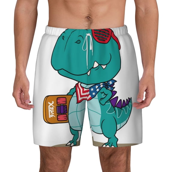 Kdxio Cute Dinosaur Print Men'S Swim Trunks With Compression Liner 7 Inch Inseam Quick Dry Swim Shorts