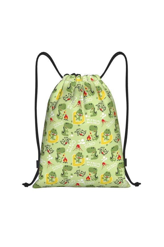Cute Dinosaurs Cartoon Print Drawstring Backpack Bag,Waterproof Draw String Back Sack, Gym Drawstring Bags Swim Bag For Unisex