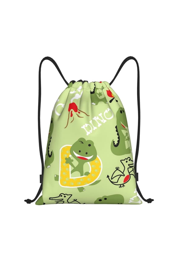 Cute Dinosaurs Cartoon Print Drawstring Backpack Bag,Waterproof Draw String Back Sack, Gym Drawstring Bags Swim Bag For Unisex