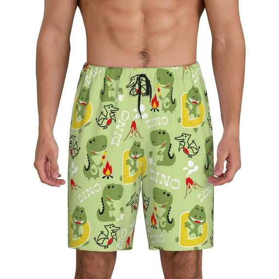 Kdxio Cute Dinosaurs Cartoon Print Mens Sleep Shorts Bottoms Soft Comfy Pajama Wear Pants with Drawstring Pockets