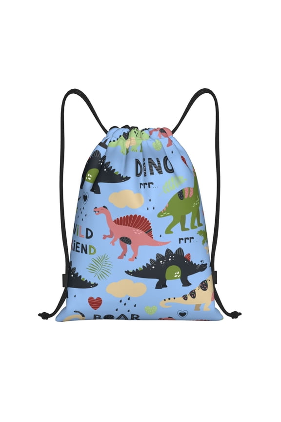 Cute Dinosaurs Print Drawstring Backpack Bag,Waterproof Draw String Back Sack, Gym Drawstring Bags Swim Bag For Unisex