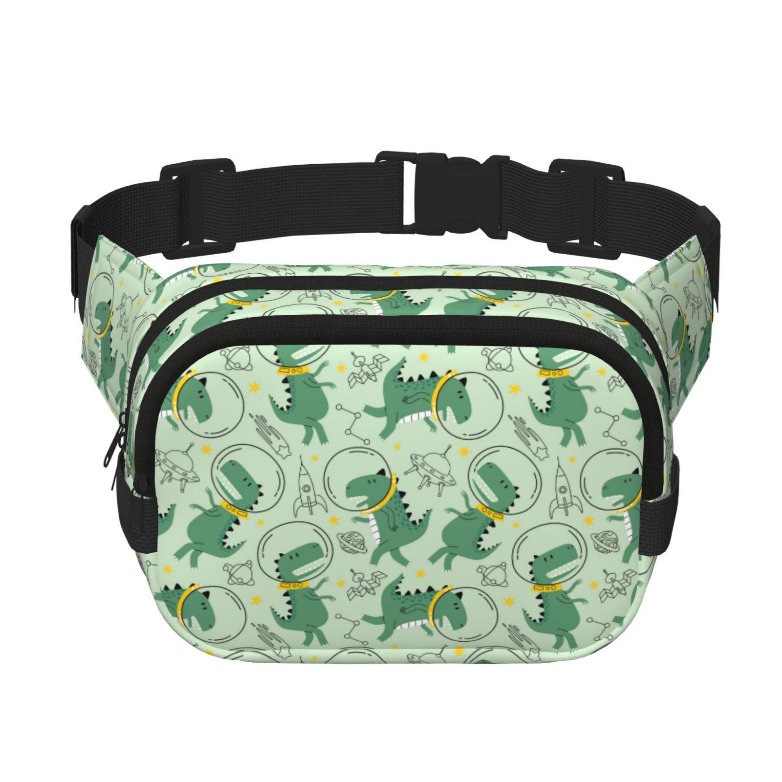 Kdxio Cute Dinosaurs in Space Crossbody Double Layer Waist Bag Belt Bag for Unisex Fanny Pack Fashion Waist Packs for Hiking Running Shopping Traveling