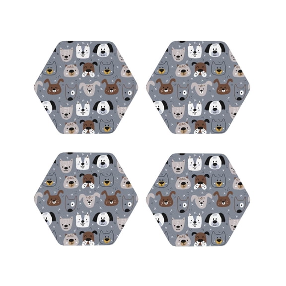 Kdxio Cute Dog Faces Funny Coasters,4 Pcs Leather Coasters,Housewarming Gifts,Protect Furniture from Water Marks Scratch and Damage