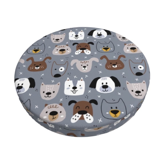 Kdxio Cute Dog Faces Print Stool Covers Round,Stretch Round Bar Stool Covers Washable Bar Stool Cushion Slipcover for 12-15 Inch Chair