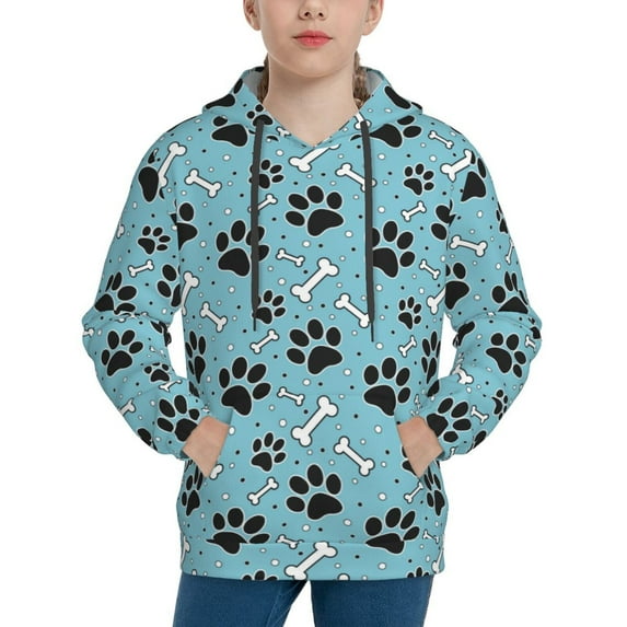 Kdxio Cute Dog Footprints Pattern Boys Athletic Unisex Boys Girls Hoodie with Pocket Sweatshirts-Small