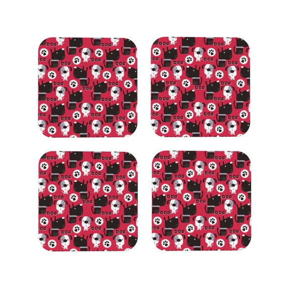 Kdxio Cute Dog Funny Coasters,4 Pcs Leather Coasters,Housewarming Gifts,Protect Furniture from Water Marks Scratch and Damage