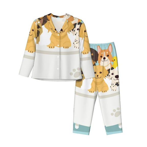 Kdxio Cute Dog In Bathtub Women's Pajama Sets Long Sleeve Button Down Sleepwear Nightwear Soft Pjs Lounge Sets-XX-Large